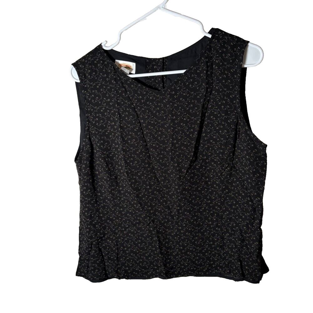 Talbots Tank Top Women's 16 Black Floral Button Up Sleeveless Casual Shirt